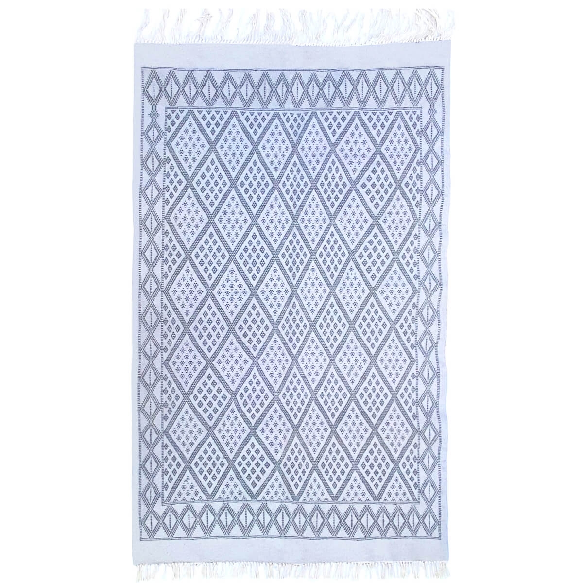 Berber carpet Rug Margoum Talis 135x220 White/Grey (Handmade, Wool, Tunisia) Tunisian margoum rug from the city of Kairouan. Rec