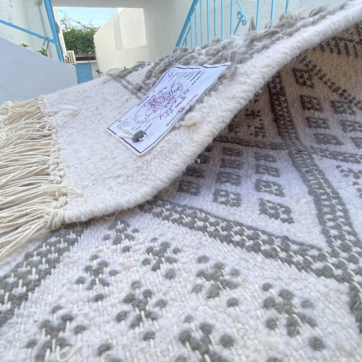 Berber carpet Rug Margoum Talis 135x220 White/Grey (Handmade, Wool, Tunisia) Tunisian margoum rug from the city of Kairouan. Rec