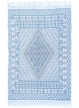 tappeto berbero Grande Tappeto Margoum Timouma 170x250 Blu/Bianco (Fatto a mano, Lana, Tunisia) Tappeto margoum tunisino della c