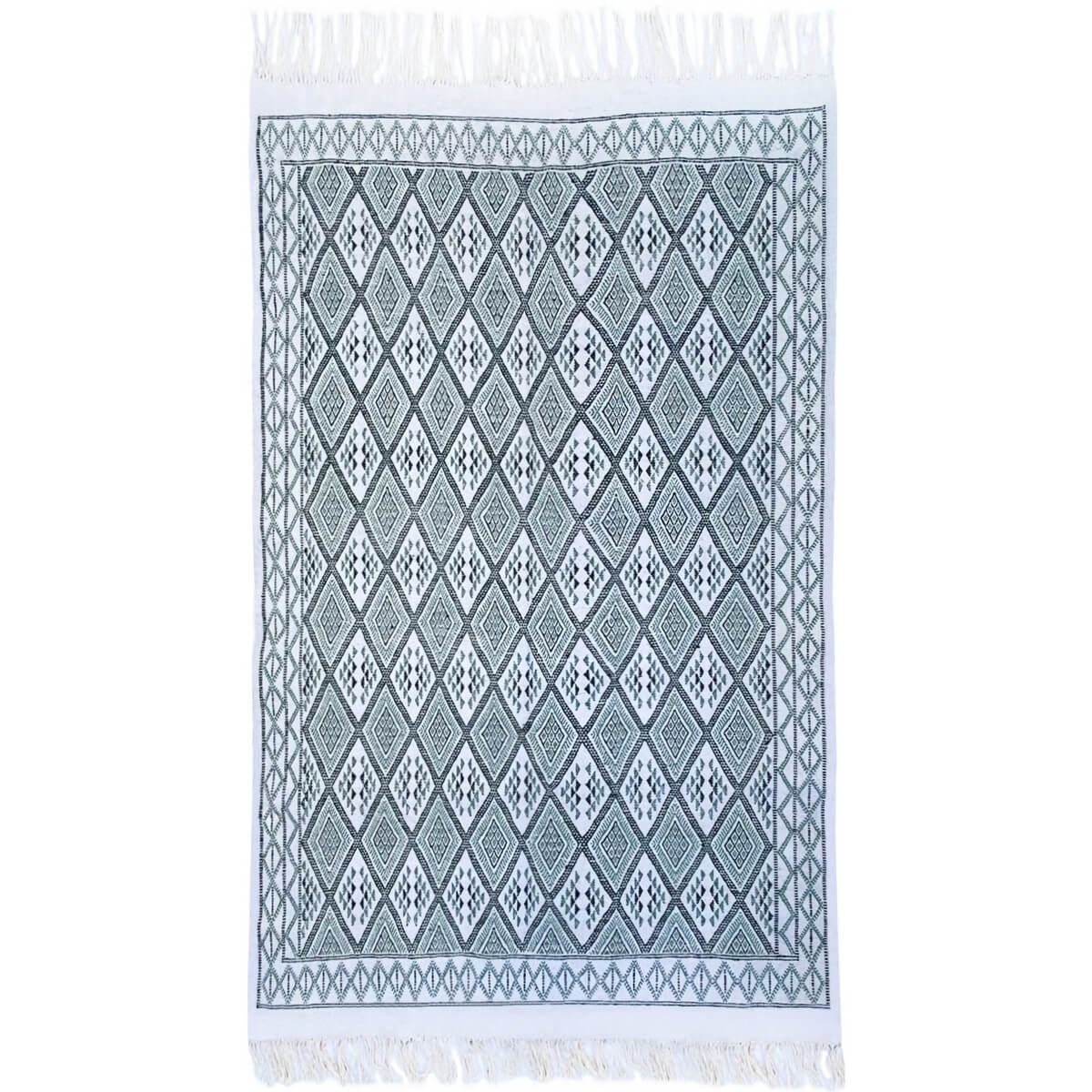Tapis berbère Tapis Margoum Taksilit 160x250 Vert/Blanc (Fait main, Laine, Tunisie) Tapis margoum tunisien de la ville de Kairou