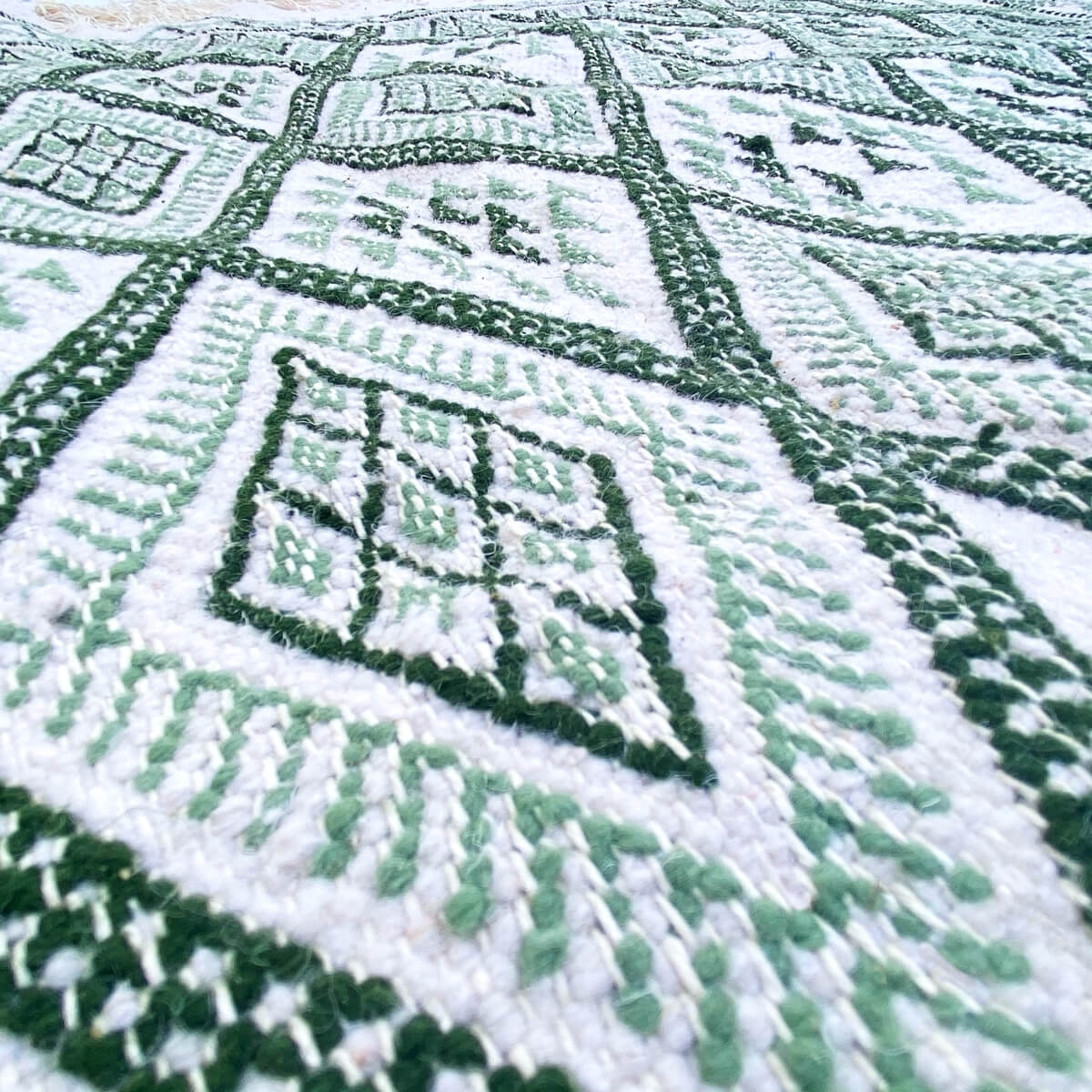 Berber carpet Rug Margoum Taksilit 160x250 Green/White (Handmade, Wool, Tunisia) Tunisian margoum rug from the city of Kairouan.