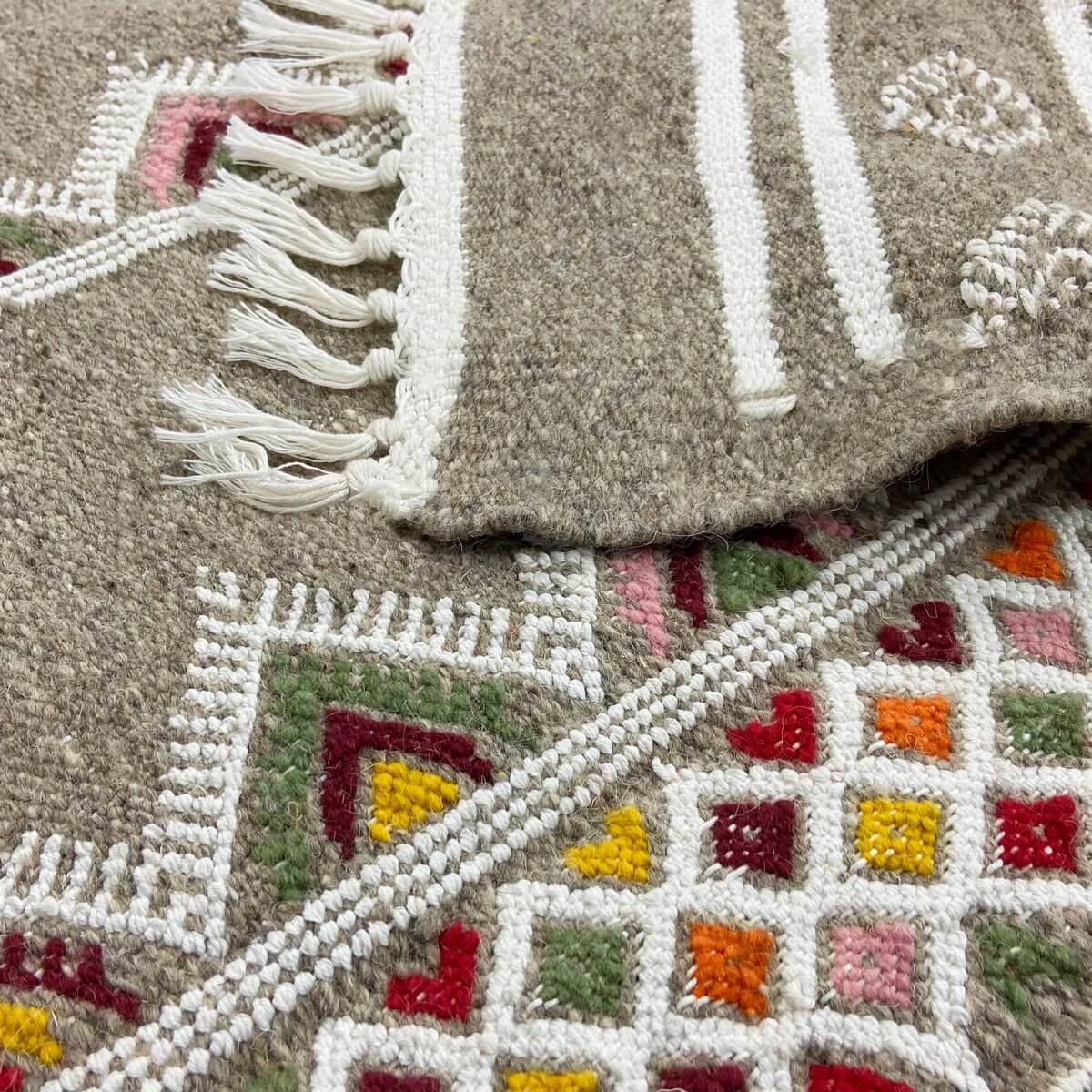 tappeto berbero Tappeto Kilim Alissa 110x190 Grigio/Multicolore (Fatto a mano, Lana) Tappeto kilim tunisino, in stile marocchino