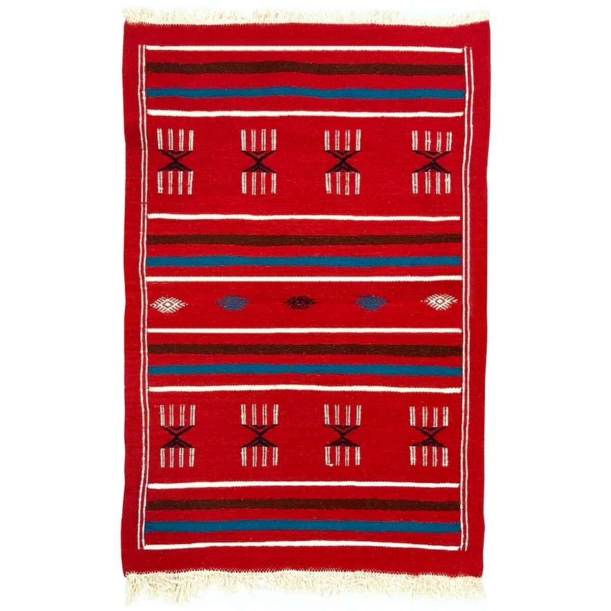 Berber carpet Rug Kilim Tounsi 75x112 Red (Handmade, Wool, Tunisia) Tunisian Rug Kilim style Moroccan rug. Rectangular carpet 10