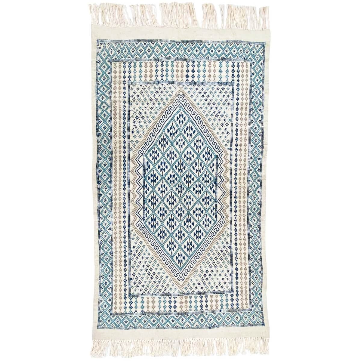 Berber carpet Rug Margoum Acil 110x192 Blue/White (Handmade, Wool, Tunisia) Tunisian margoum rug from the city of Kairouan. Rect