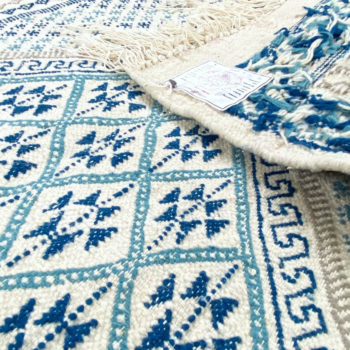 Berber carpet Rug Margoum Acil 110x192 Blue/White (Handmade, Wool, Tunisia) Tunisian margoum rug from the city of Kairouan. Rect