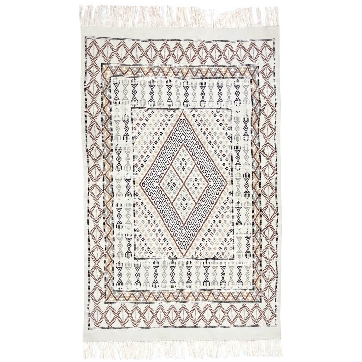 Berber carpet Rug Margoum Noumisse 125x198 White/Beige (Handmade, Wool, Tunisia) Tunisian margoum rug from the city of Kairouan.