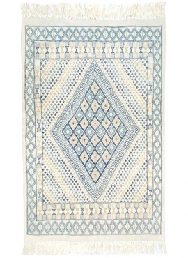 Berber tapijt Tapijt Margoum Dacine 122x204 Blauw/Wit (Handgeweven, Wol, Tunesië) Tunesisch Margoum Tapijt uit de stad Kairouan.