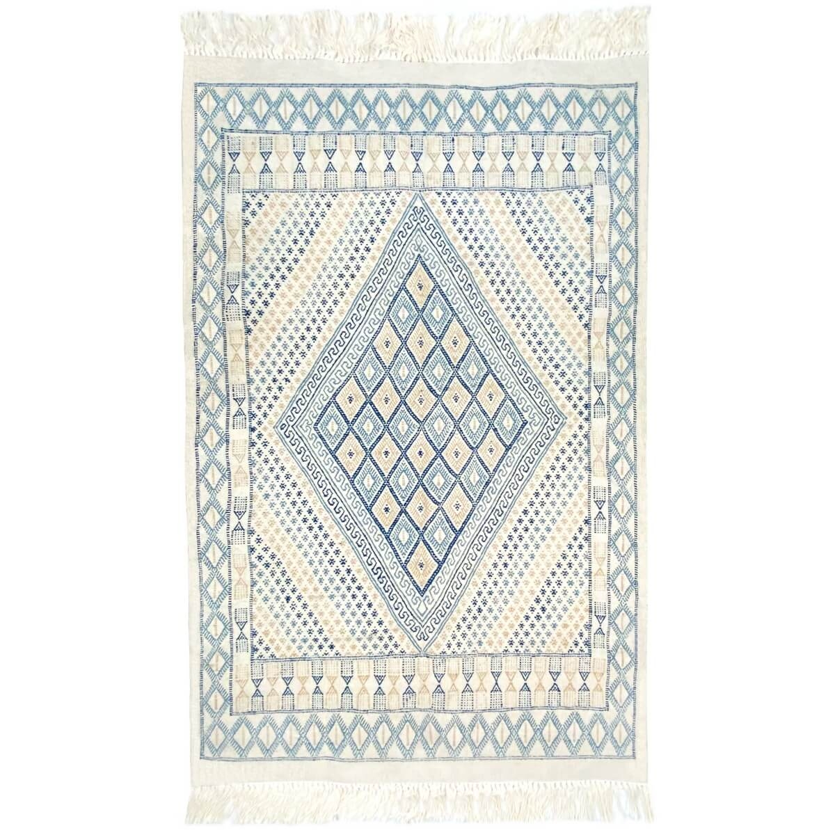 Berber carpet Rug Margoum Dacine 122x204 Blue/White (Handmade, Wool, Tunisia) Tunisian margoum rug from the city of Kairouan. Re