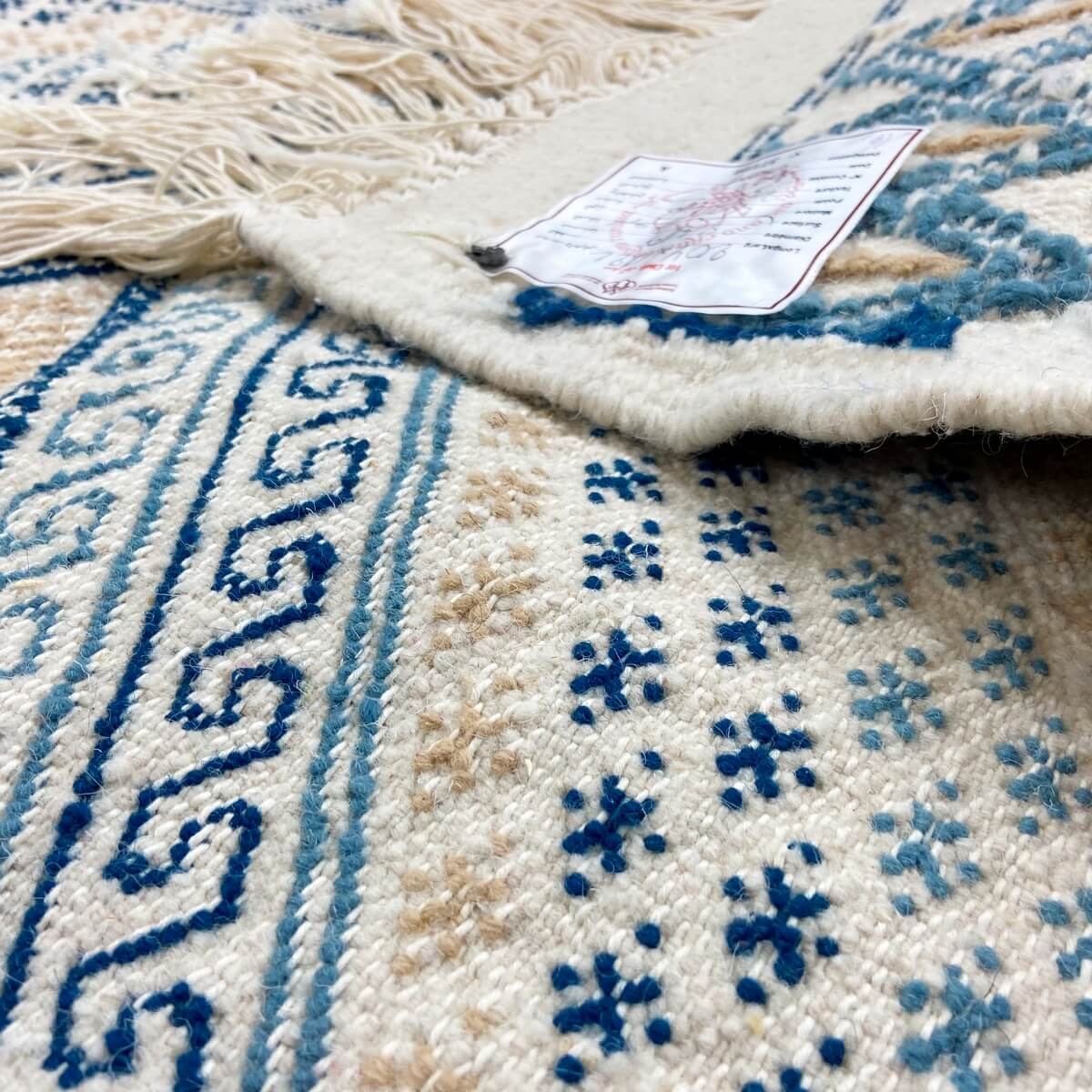 Berber carpet Rug Margoum Dacine 122x204 Blue/White (Handmade, Wool, Tunisia) Tunisian margoum rug from the city of Kairouan. Re