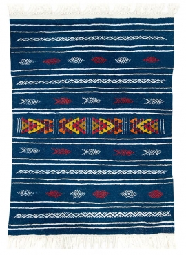 tappeto berbero Tappeto Kilim Saghroun 70x95 blu (Fatto a mano, Lana) Tappeto kilim tunisino, in stile marocchino. Tappeto retta