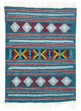 Tapis berbère Tapis Kilim Taziri 72x100 Bleu turquoise /Jaune/Rouge (Tissé main, Laine) Tapis kilim tunisien style tapis marocai