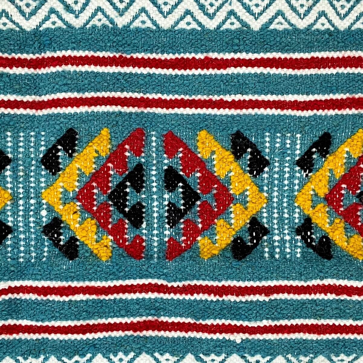 Berber tapijt Tapijt Kilim Taziri 72x100 Turkoois/Jeel/Rood (Handgeweven, Wol, Tunesië) Tunesisch kilimdeken, Marokkaanse stijl.