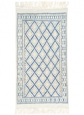 tappeto berbero Tappeto Margoum Hajar 105x202 Blu/Bianco (Fatto a mano, Lana, Tunisia) Tappeto margoum tunisino della città di K