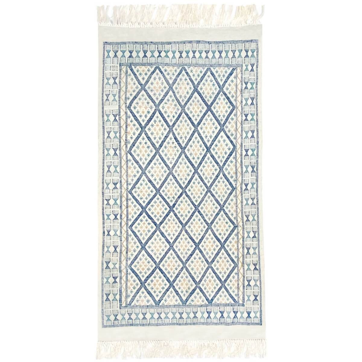 Berber carpet Rug Margoum Hajar 105x202 Blue/White (Handmade, Wool, Tunisia) Tunisian margoum rug from the city of Kairouan. Rec