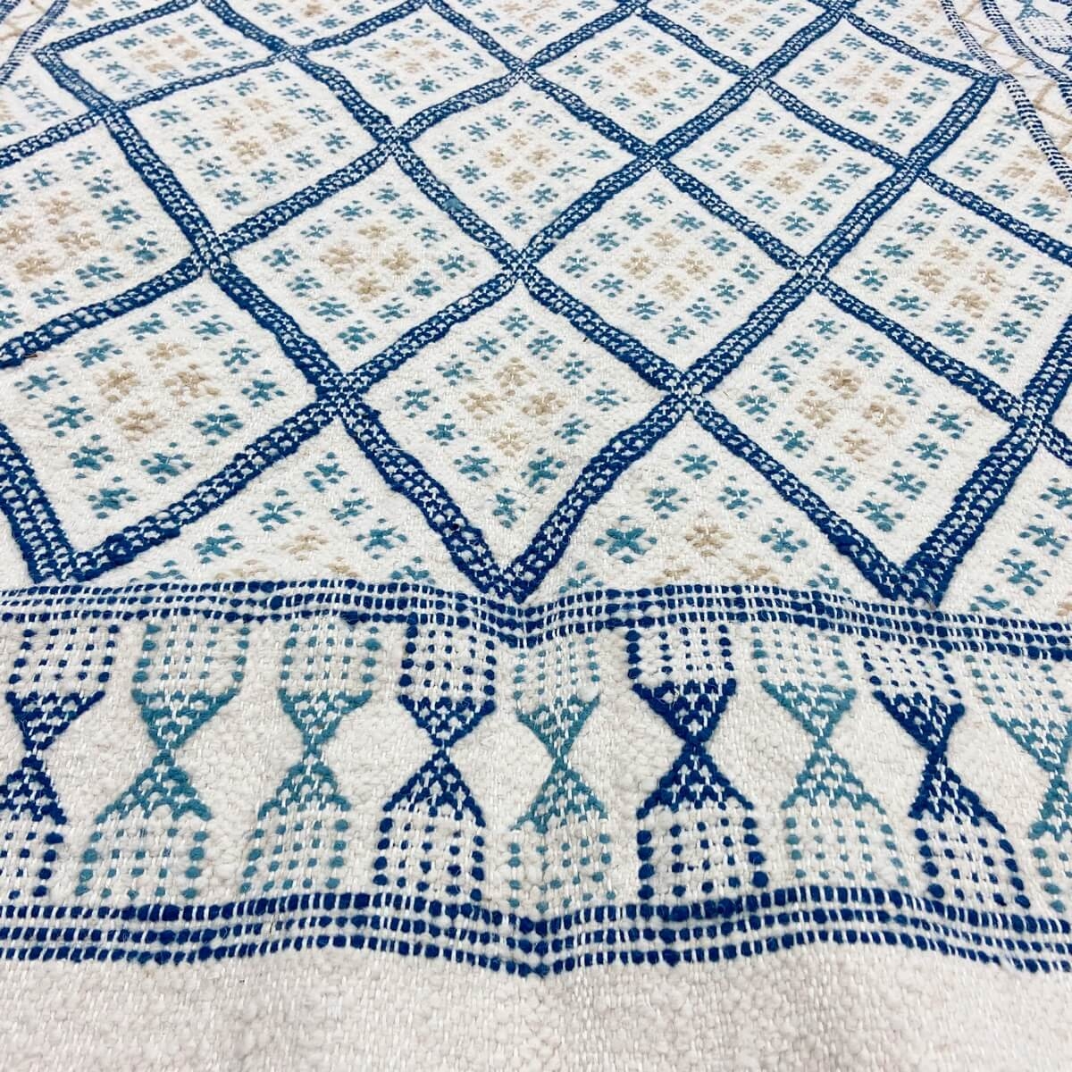 Berber carpet Rug Margoum Hajar 105x202 Blue/White (Handmade, Wool, Tunisia) Tunisian margoum rug from the city of Kairouan. Rec
