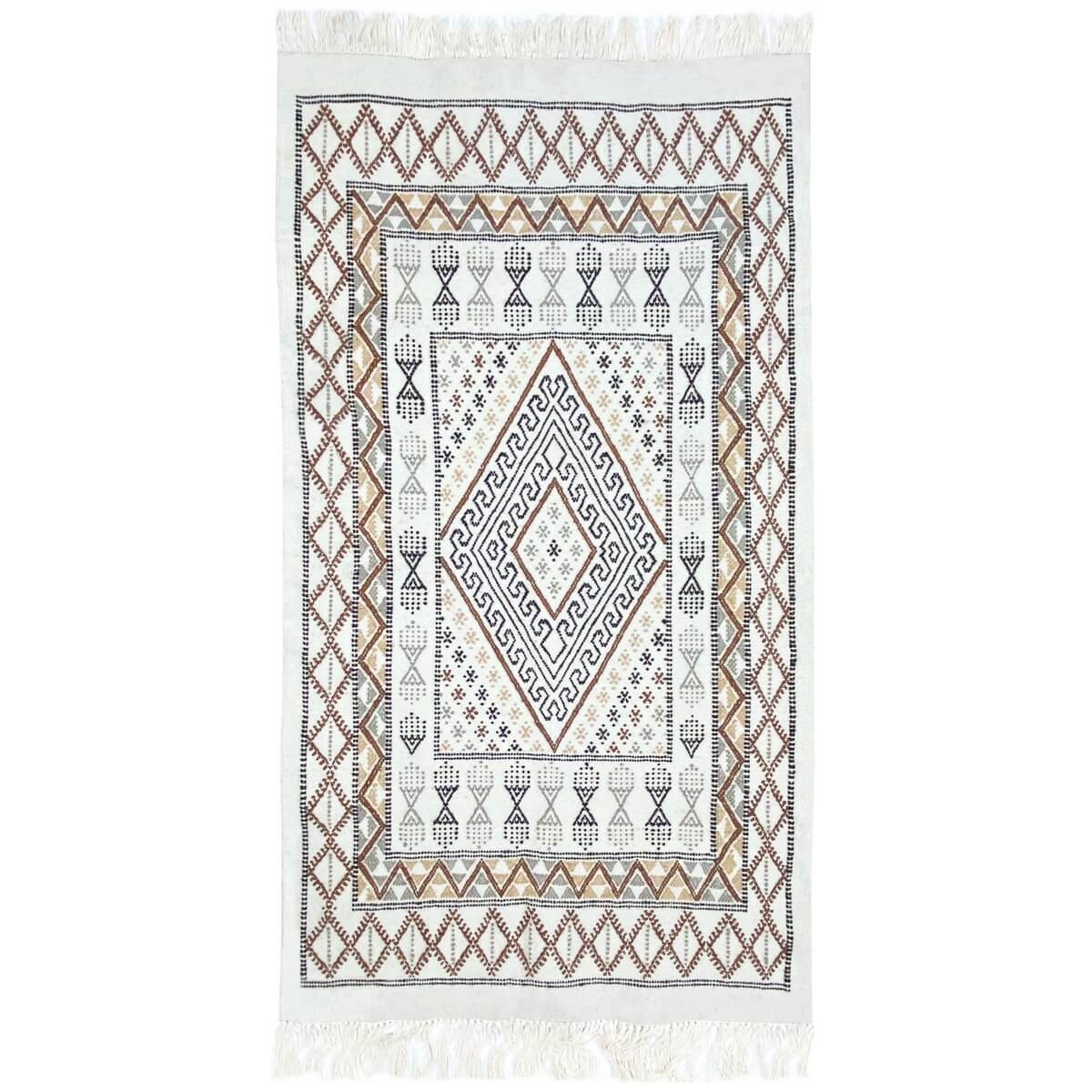 Berber tapijt Tapijt Margoum Twema 80x155 Wit/Beige (Handgeweven, Wol, Tunesië) Tunesisch Margoum Tapijt uit de stad Kairouan. R