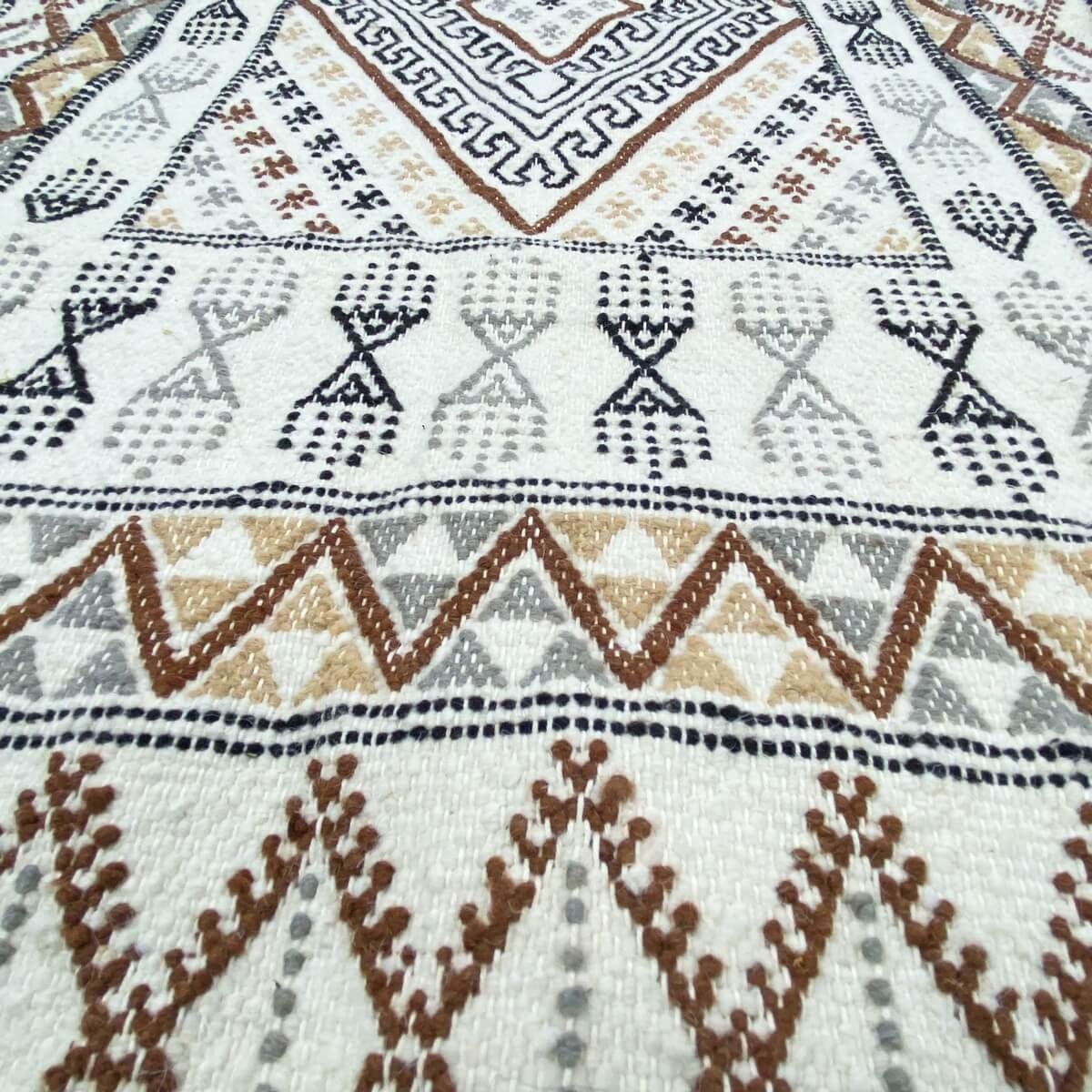 Berber Teppich Teppich Margoum Twema 80x155 Weiß/Beige (Handgefertigt, Wolle, Tunesien) Tunesischer Margoum-Teppich aus der Stad