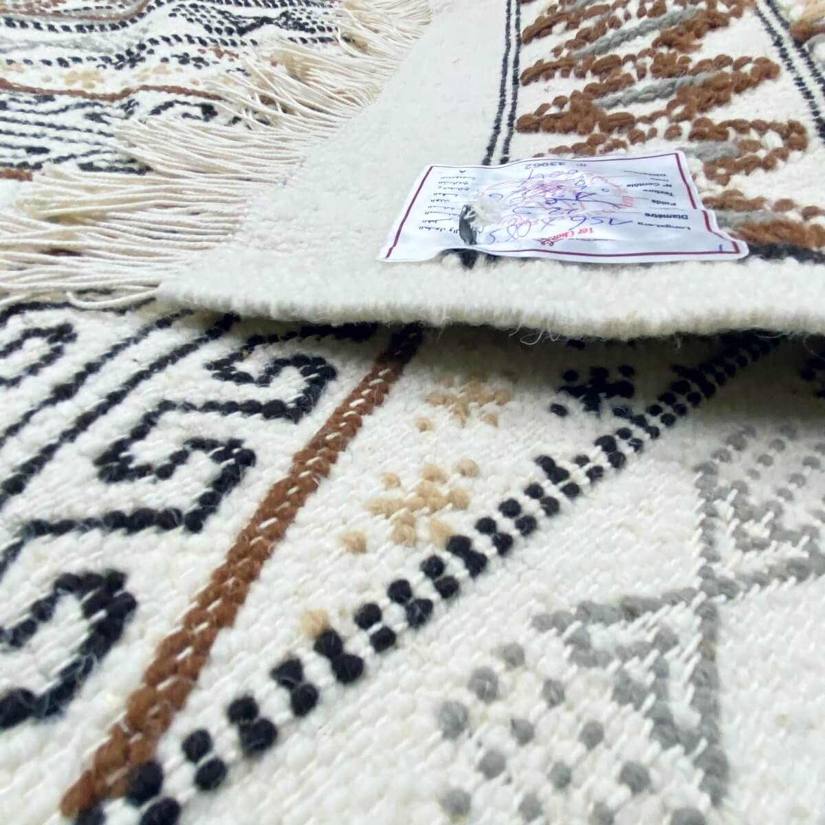 Berber tapijt Tapijt Margoum Twema 80x155 Wit/Beige (Handgeweven, Wol, Tunesië) Tunesisch Margoum Tapijt uit de stad Kairouan. R