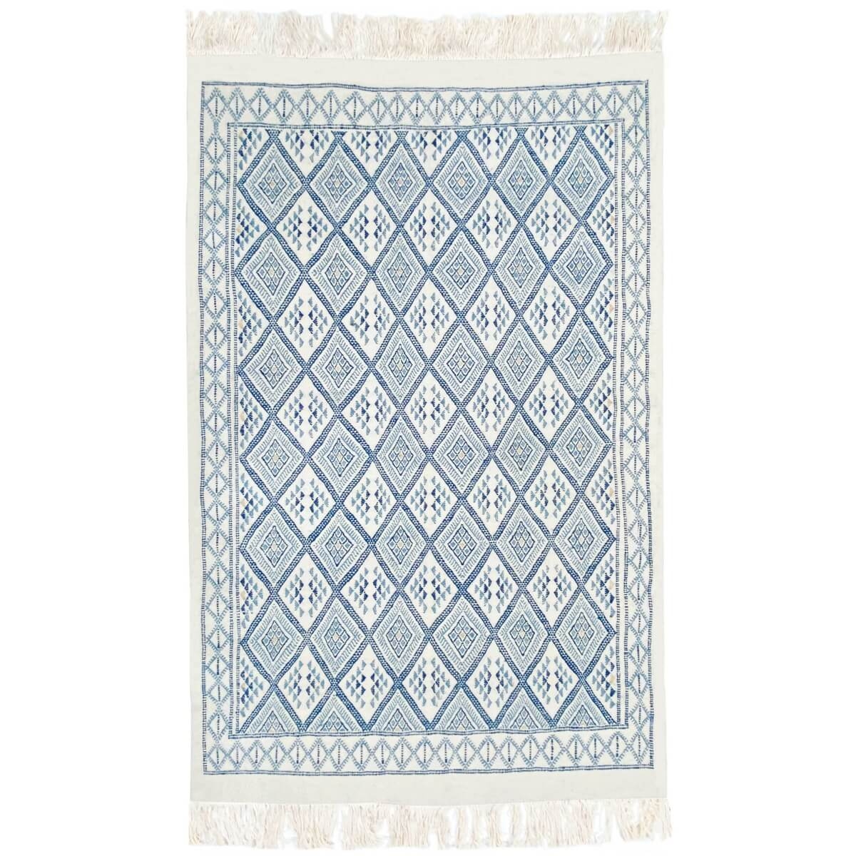 Berber Teppich Teppich Margoum Marsa 120x200 Blau/Weiß (Handgefertigt, Wolle, Tunesien) Tunesischer Margoum-Teppich aus der Stad