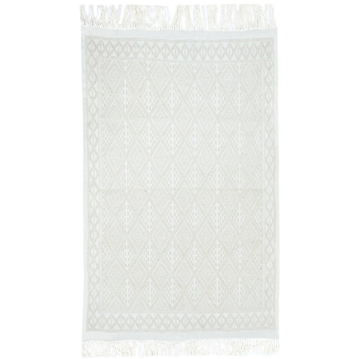 Berber carpet Rug Margoum Bayoudh 115x180 White/Beige (Handmade, Wool, Tunisia) Tunisian margoum rug from the city of Kairouan. 