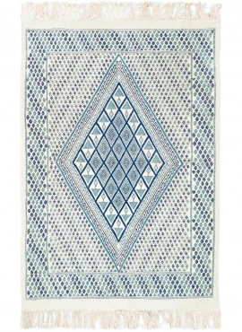 Berber carpet Rug Margoum Maje 125x185 White/Blue (Handmade, Wool, Tunisia) Tunisian margoum rug from the city of Kairouan. Rect