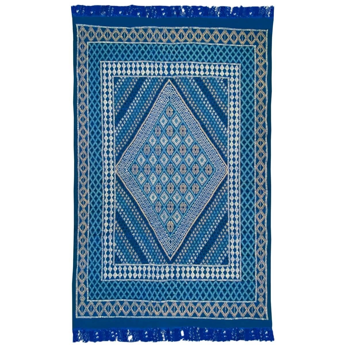 Tapis berbère Tapis Margoum Habboub 155x260 Bleu/Blanc (Fait main, Laine, Tunisie) Tapis margoum tunisien de la ville de Kairoua
