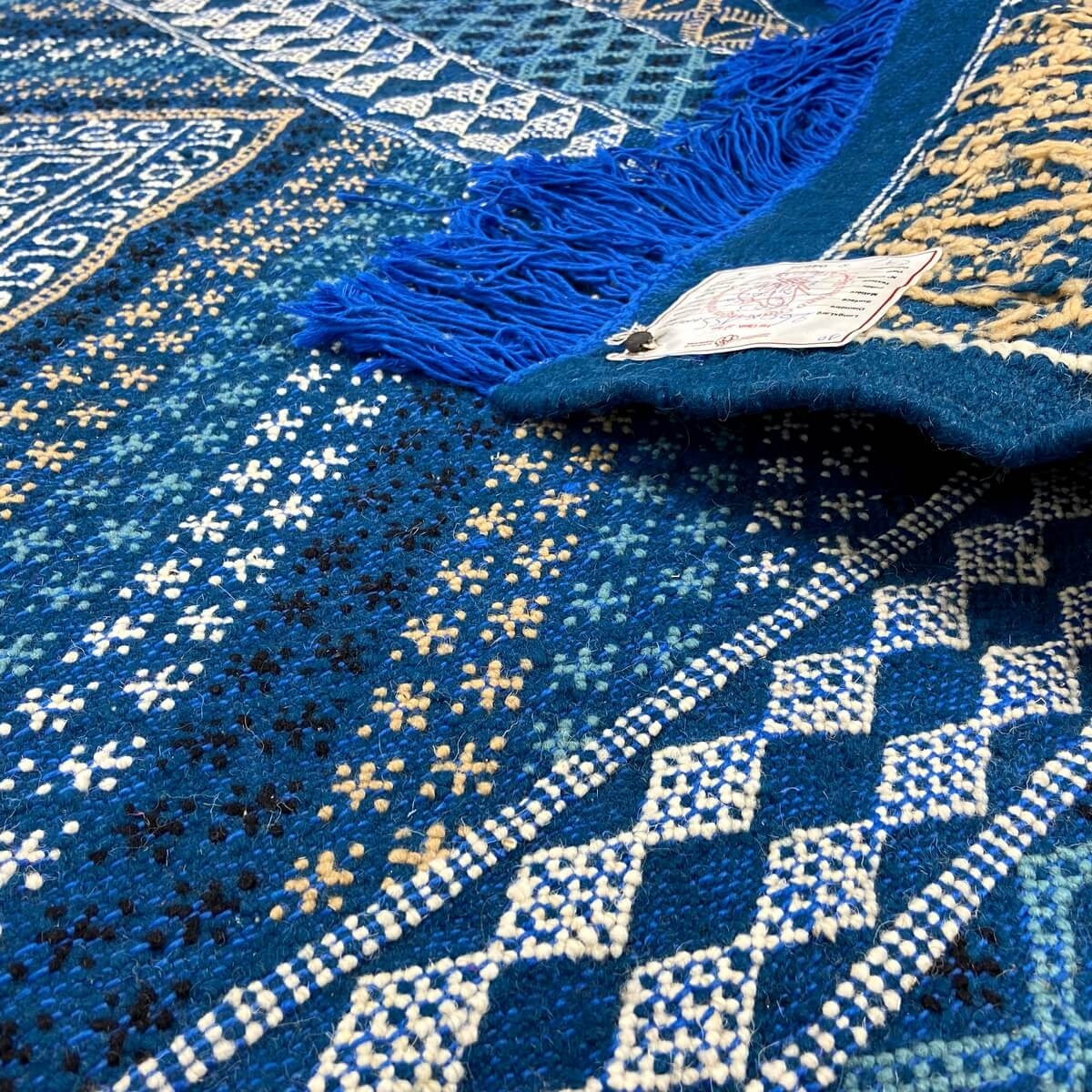 Tapis berbère Tapis Margoum Habboub 155x260 Bleu/Blanc (Fait main, Laine, Tunisie) Tapis margoum tunisien de la ville de Kairoua