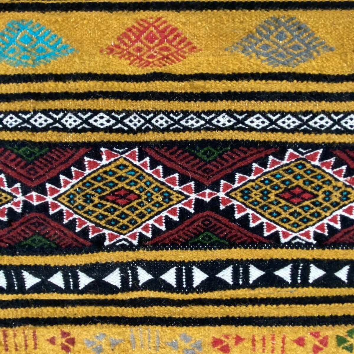 Berber Teppich Teppich Kelim Atrousse 115x200 Gelb/Mehrfarbig (Handgewebt, Wolle) Tunesischer Kelim-Teppich im marokkanischen St