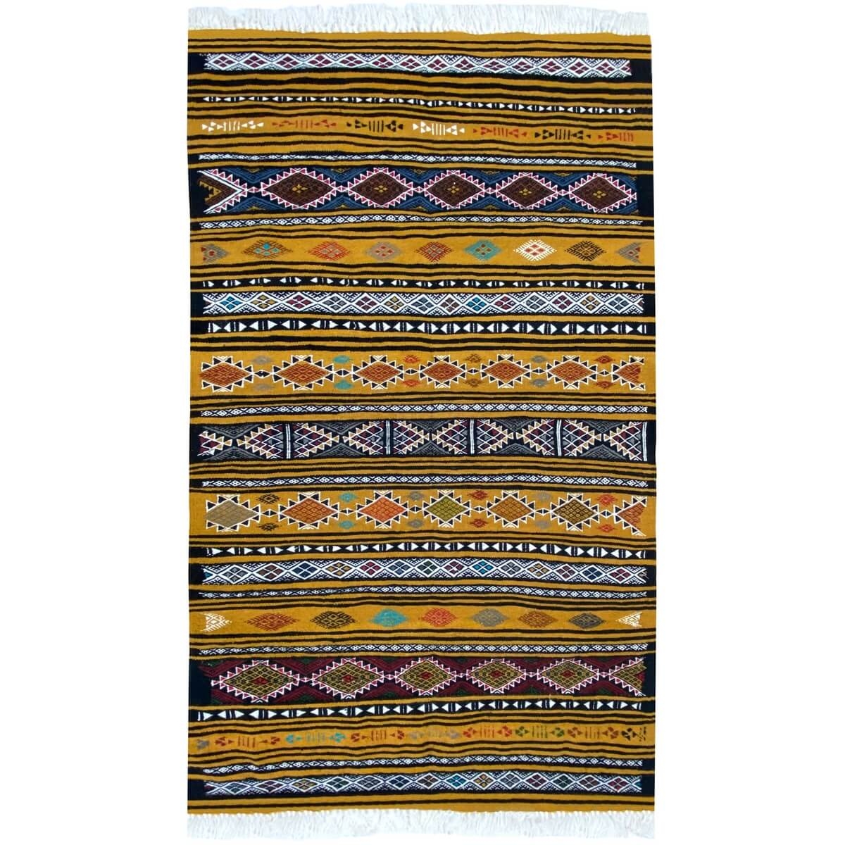 Berber carpet Rug Kilim Atrousse 115x200 Yellow/Multicolored (Handmade, Wool) Tunisian Rug Kilim style Moroccan rug. Rectangular