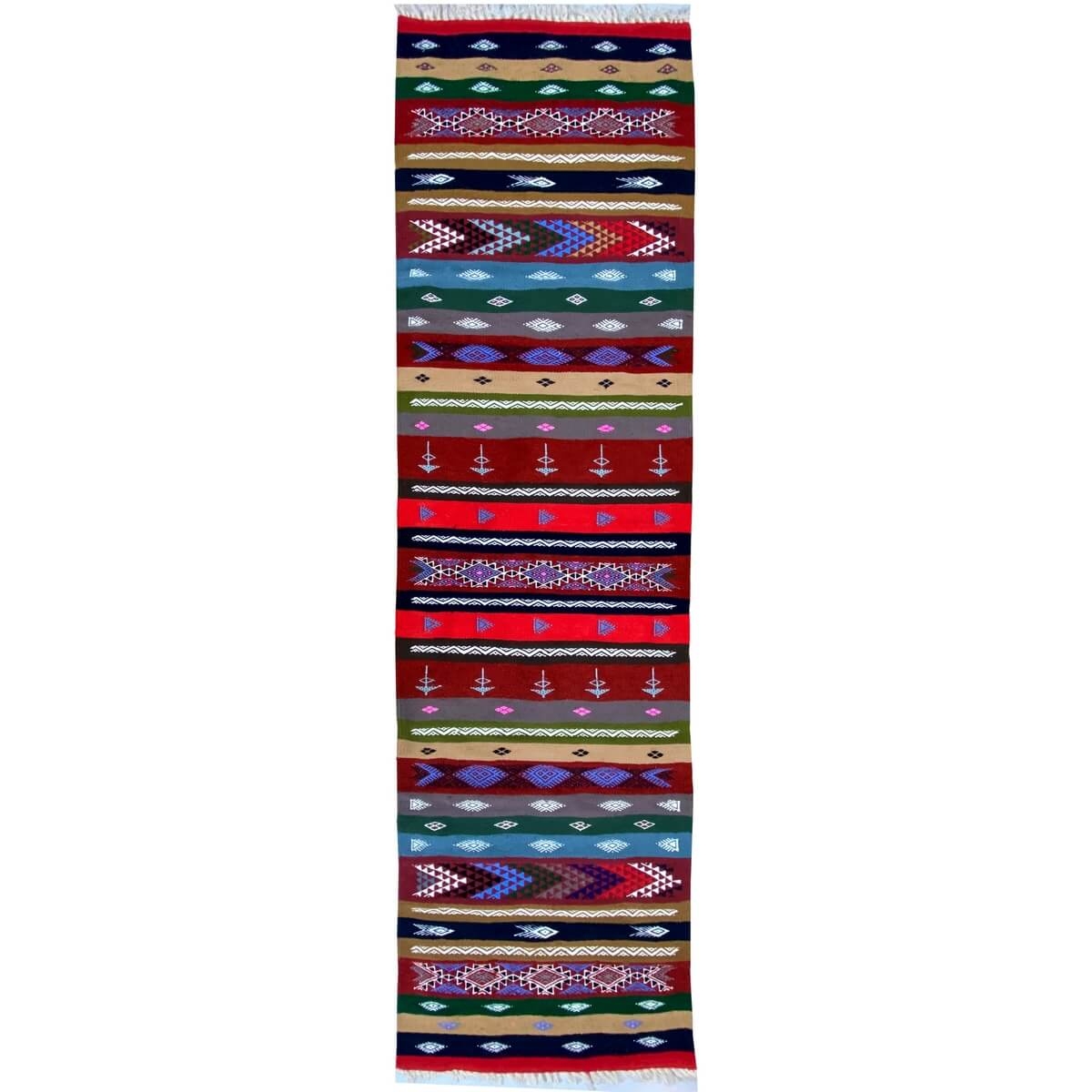 Tapis berbère Tapis Kilim long Fhal 70x255 Multicolore (Tissé main, Laine) Tapis kilim tunisien style tapis marocain. Tapis rect