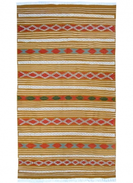Berber carpet Rug Kilim Janna 150x250 yellow/Multicolor (Handmade, Wool, Tunisia) Tunisian Rug Kilim style Moroccan rug. Rectang