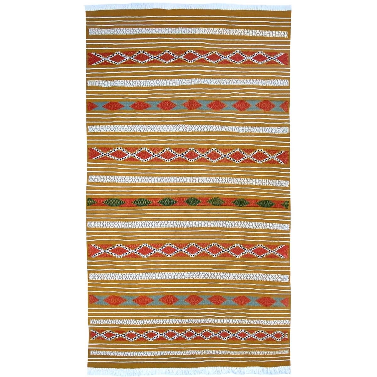 Alfombra bereber Alfombra Kilim Jridi 96x193 Amarillo/Multicolor (Hecho a mano, Lana, Túnez) Alfombra kilim tunecina, estilo mar