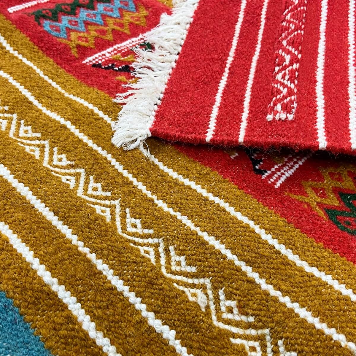 Alfombra bereber Alfombra Kilim Bela 100x140 Multicolor (Hecho a mano, Lana) Alfombra kilim tunecina, estilo marroquí. Alfombra 