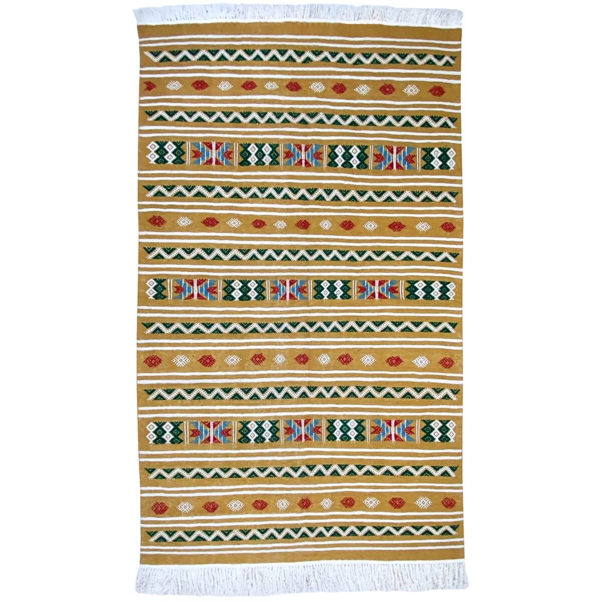 Berber carpet Rug Kilim Takut 103x173 yellow/White (Handmade, Wool, Tunisia) Tunisian Rug Kilim style Moroccan rug. Rectangular 