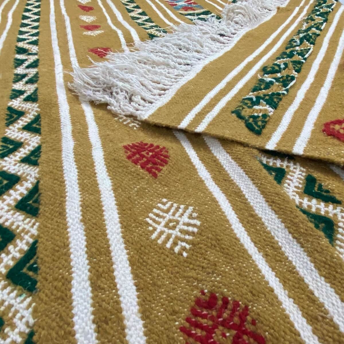 Berber carpet Rug Kilim Takut 103x173 yellow/White (Handmade, Wool, Tunisia) Tunisian Rug Kilim style Moroccan rug. Rectangular 