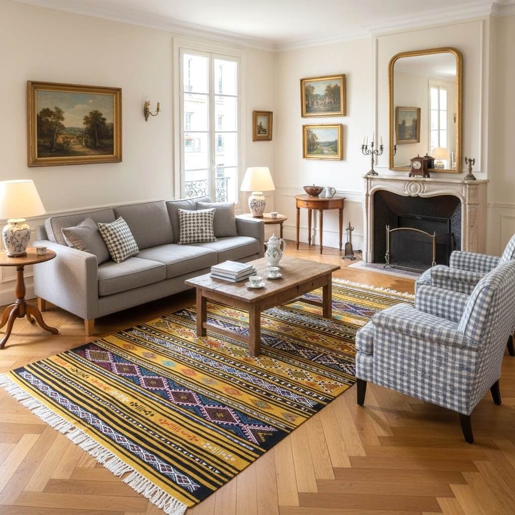 Berber carpet Rug Kilim Atrousse 115x200 Yellow/Multicolored (Handmade, Wool) Tunisian Rug Kilim style Moroccan rug. Rectangular