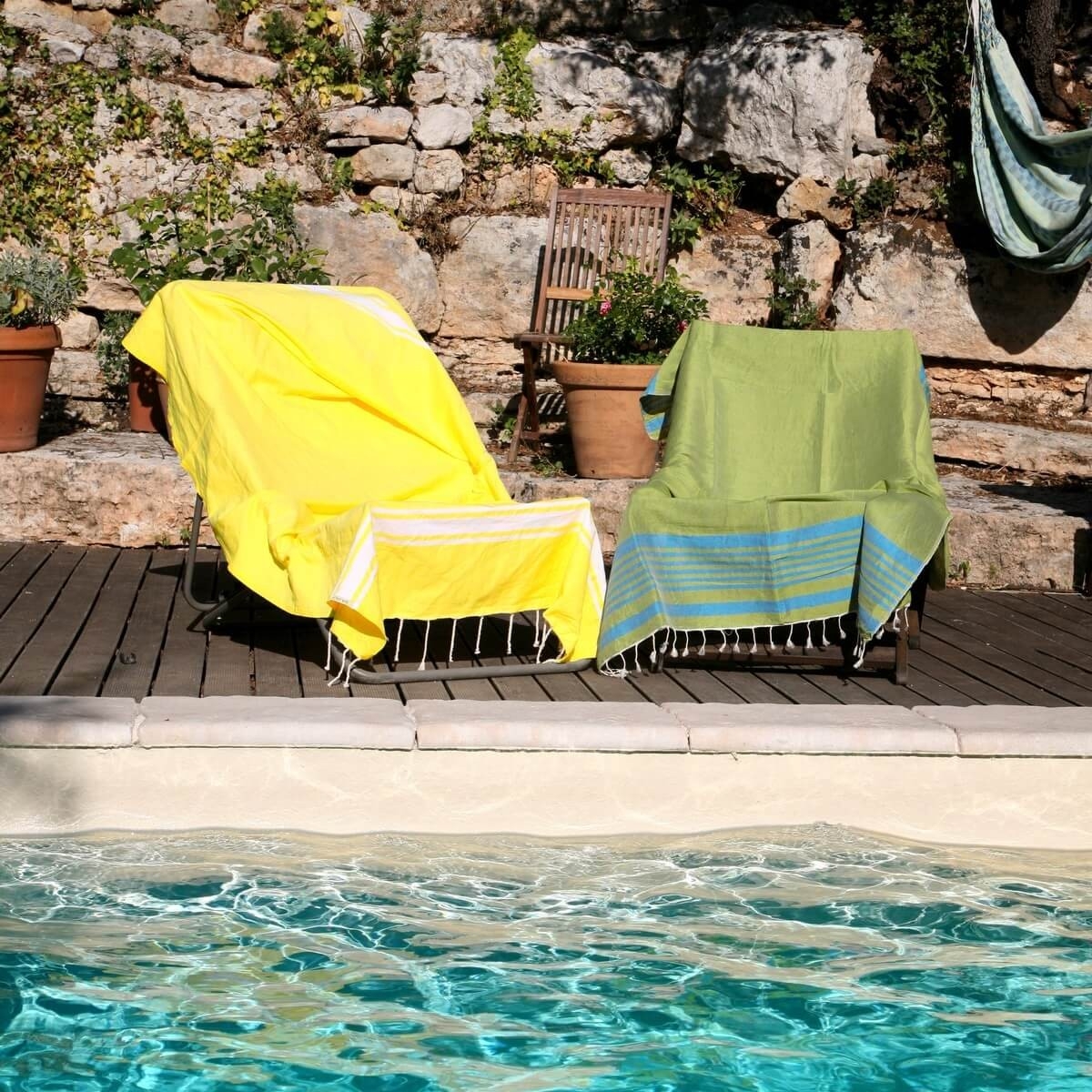 Tapis berbère Fouta Citron Toile - 100x200 - Jaune - 100% coton Serviette fouta originale de Tunisie. Format classique 100x200 c