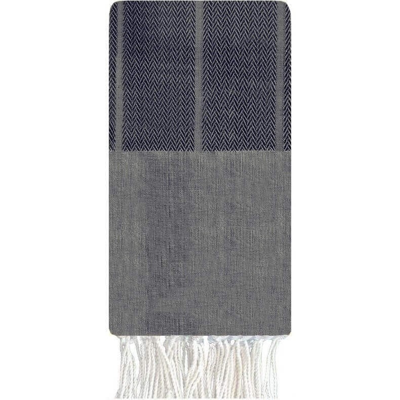 Tapis berbère Fouta Hortensia Chevrons - 100x200 - Bleu foncé - 100% coton Serviette fouta originale de Tunisie. Format classiqu