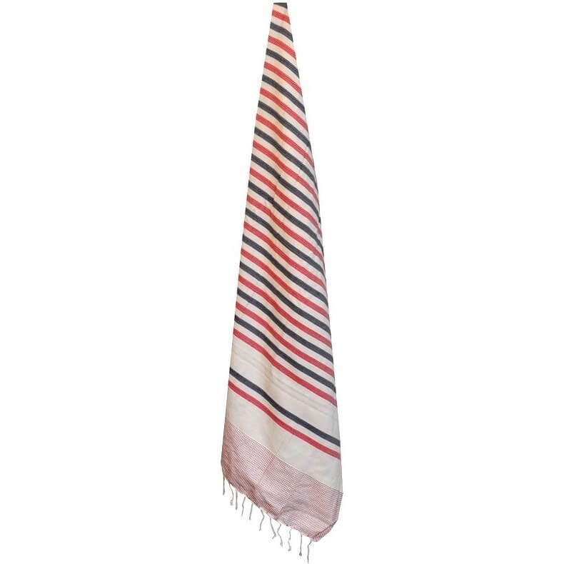 Tapis berbère Fouta Mélodie Chevrons - 100x200 - Ecru/Bleu/Rouge - 100% coton Serviette fouta originale de Tunisie. Format class
