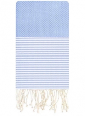 Berber carpet Fouta Ciel Honeycomb - 100x200 - Light blue - 100% cotton Original fouta towel from Tunisia. Classic format 100x20