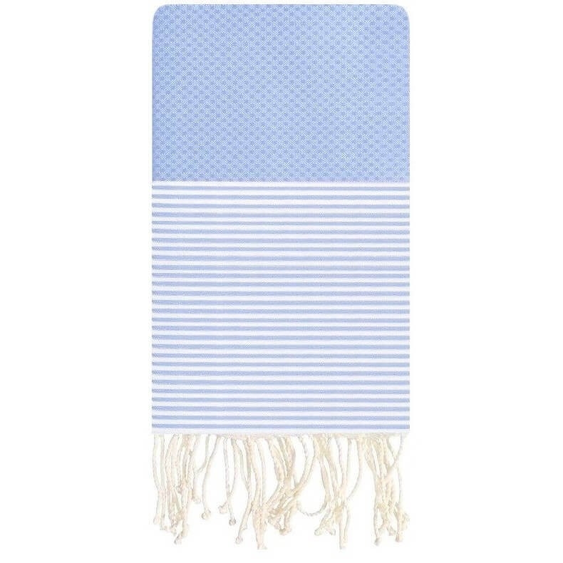 Tapis berbère Fouta Ciel Nid d'abeille - 100x200 - Bleu clair - 100% coton Serviette fouta originale de Tunisie. Format classiqu