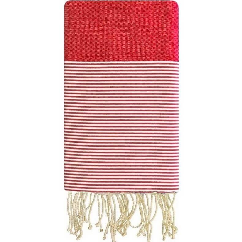 Tapis berbère Fouta Cinabre Nid d'abeille - 100x200 - Rouge - 100% coton Serviette fouta originale de Tunisie. Format classique 
