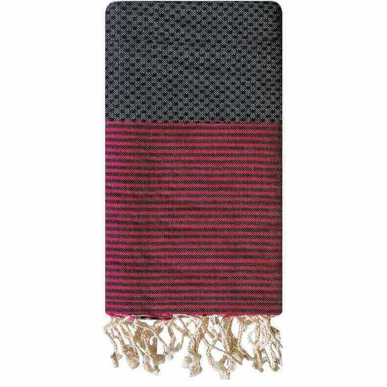 Tapis berbère Fouta Réglisse Nid d'abeille - 100x200 - Gris foncé/Rose - 100% coton Serviette fouta originale de Tunisie. Format