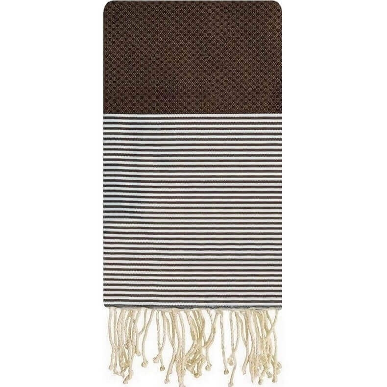 Tapis berbère Fouta Chataîgne Nid d'abeille - 100x200 - Marron - 100% coton Serviette fouta originale de Tunisie. Format classiq