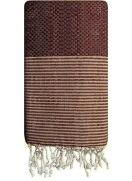 Berber carpet Fouta Choco vanille Honeycomb - 100x200 - Brown/Beige - 100% cotton Original fouta towel from Tunisia. Classic for