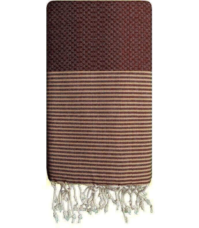 Tapis berbère Fouta Choco vanille Nid d'abeille - 100x200 - Marron/Beige - 100% coton Serviette fouta originale de Tunisie. Form