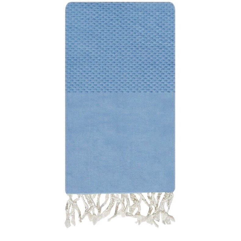 Tapis berbère Fouta Pacifique Nid d'abeille - 100x200 - Bleu - 100% coton Serviette fouta originale de Tunisie. Format classique