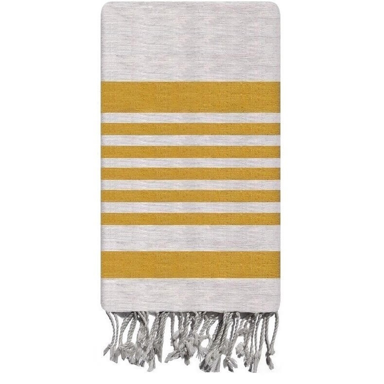 Tapis berbère Fouta Handmade Aube - 100x200 - Ecru/Jaune - 100% coton Format classique 100x200 cm, 100% lin. Entièrement tissées