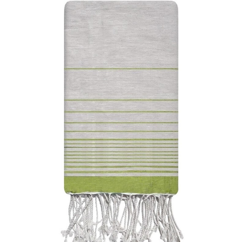 Tapis berbère Fouta Handmade Jeune pousse - 100x200 - Ecru/Vert lime - 100% coton Format classique 100x200 cm, 100% lin. Entière