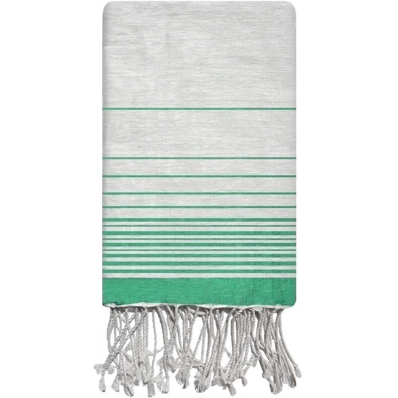 Tapis berbère Fouta Handmade Plante - 100x200 - Ecru/Vert  - 100% coton Format classique 100x200 cm, 100% lin. Entièrement tissé